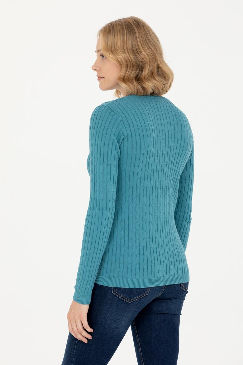 Kadın Petrol V Yaka Basic Kazak - 50269019091