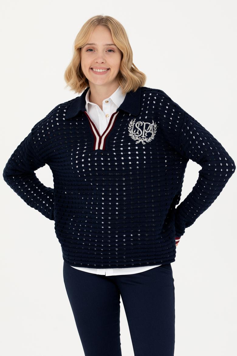 Kadın Lacivert V Yaka Kazak - 50270446012