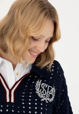 Kadın Lacivert V Yaka Kazak - 50270446012