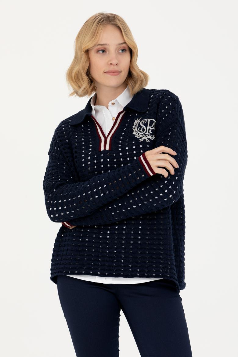 Kadın Lacivert V Yaka Kazak