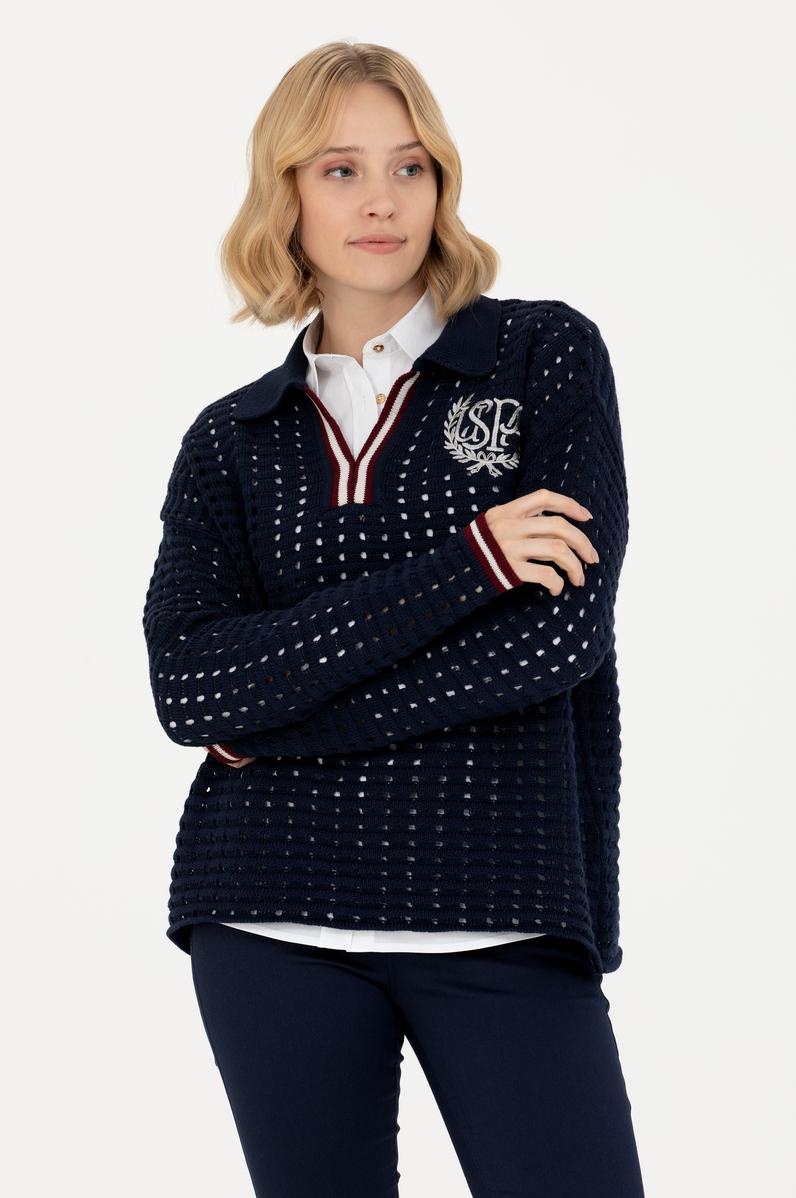 Kadın Lacivert V Yaka Kazak