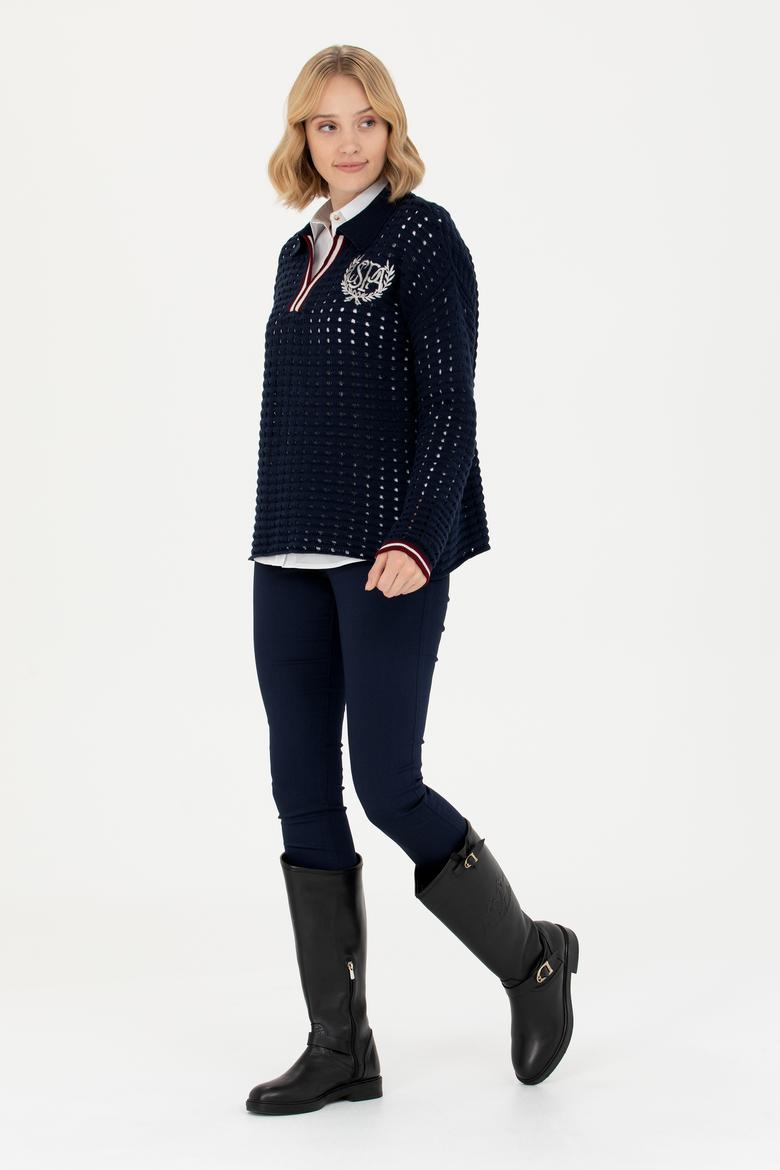 Kadın Lacivert V Yaka Kazak - 50270446012