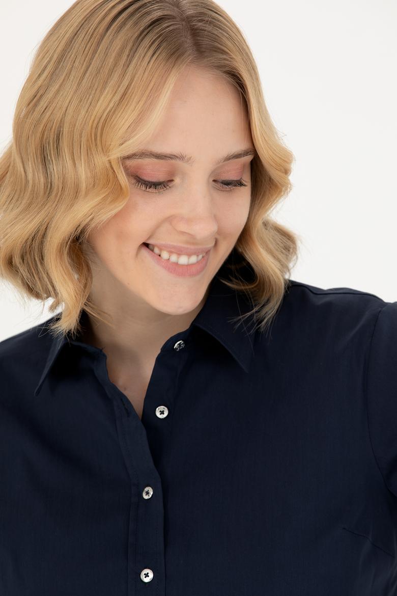 Kadın Lacivert Uzun Kollu Basic Gömlek - 50271263012