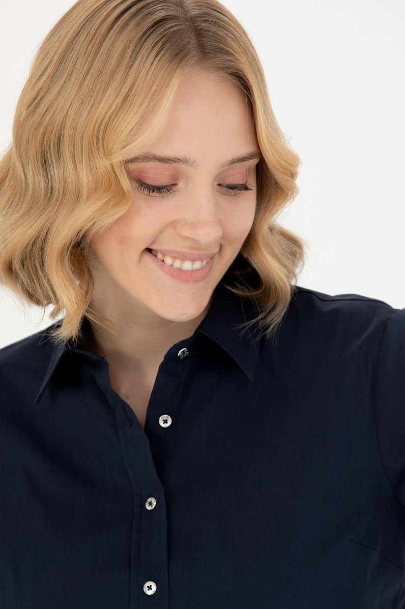 Kadın Lacivert Uzun Kollu Basic Gömlek