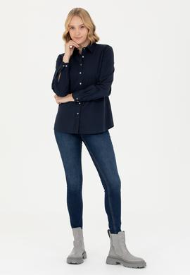 Kadın Lacivert Uzun Kollu Basic Gömlek - 50271263012
