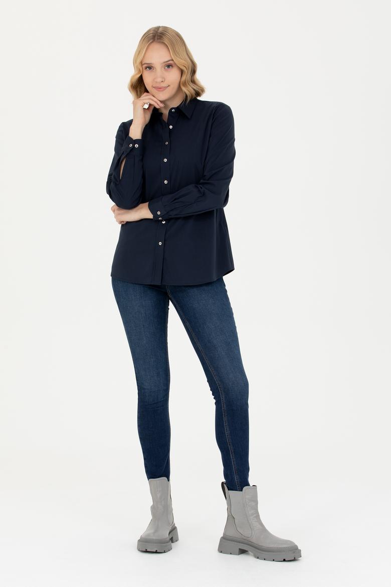 Kadın Lacivert Uzun Kollu Basic Gömlek - 50271263012