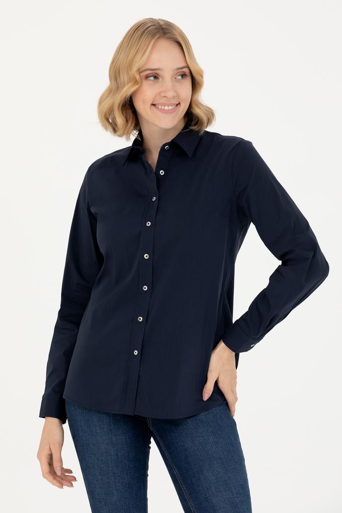 Kadın Lacivert Uzun Kollu Basic Gömlek