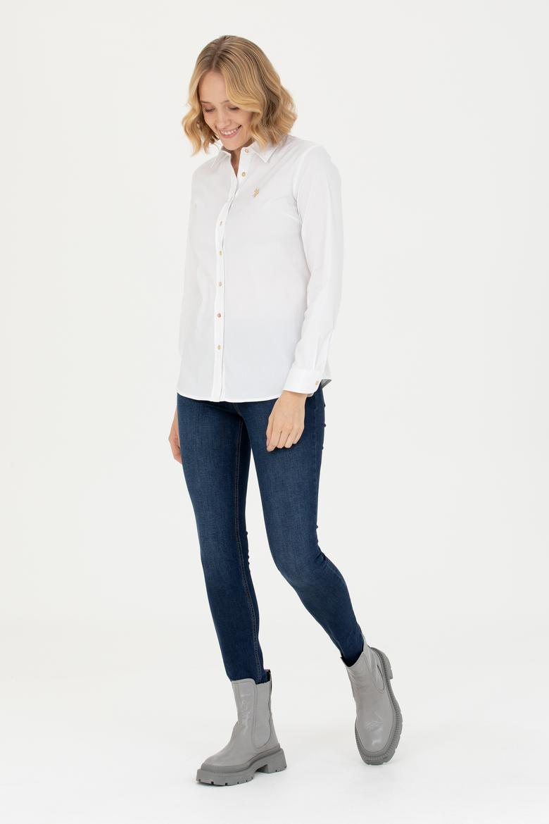 Kadın Beyaz Uzun Kollu Basic Gömlek - 50271264003