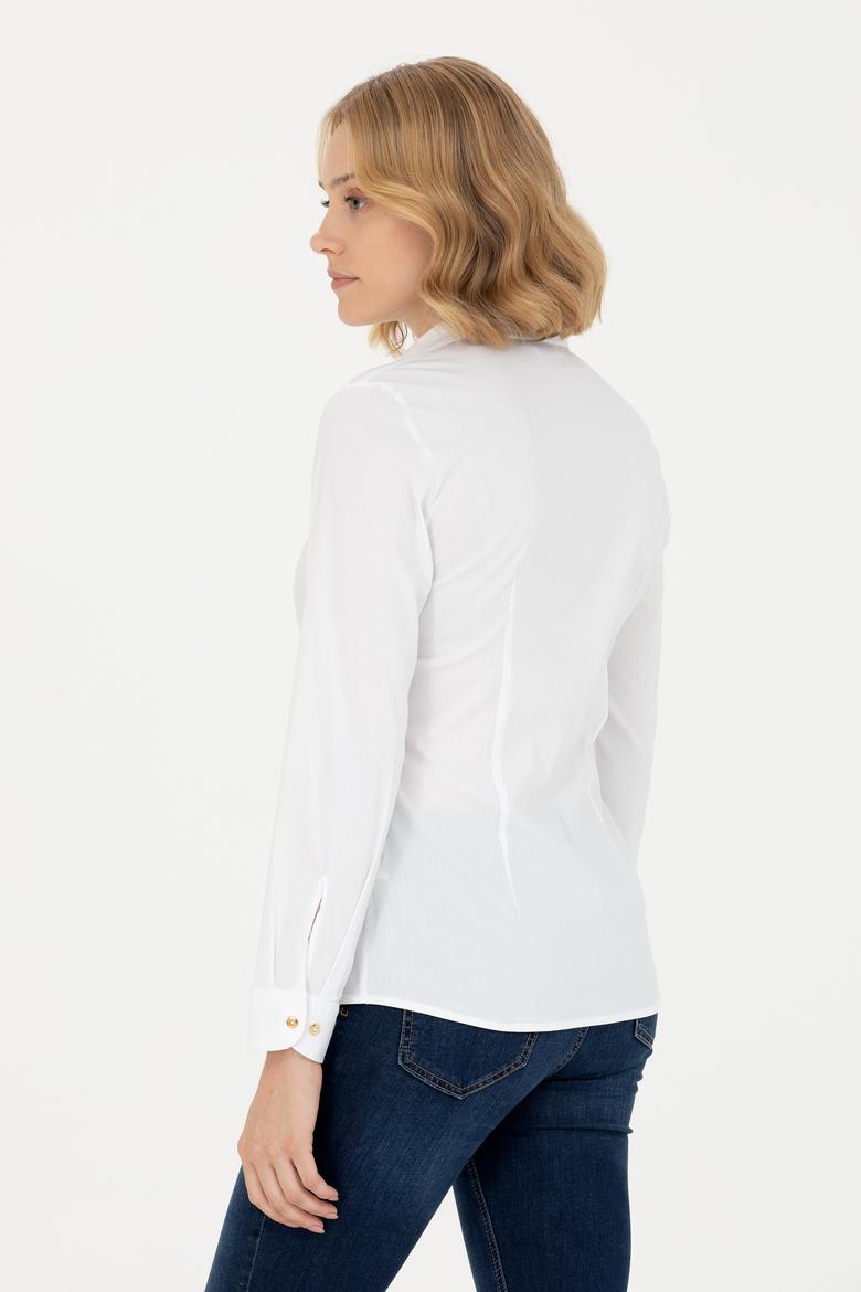 Kadın Beyaz Uzun Kollu Basic Gömlek - 50271264003