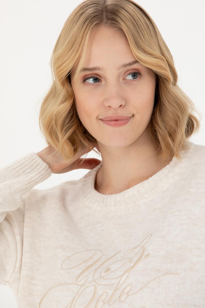 Kadın Krem Bisiklet  Yaka  Kazak