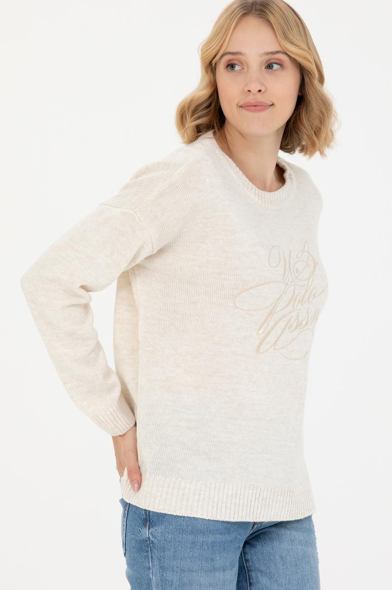 Kadın Krem Bisiklet  Yaka  Kazak