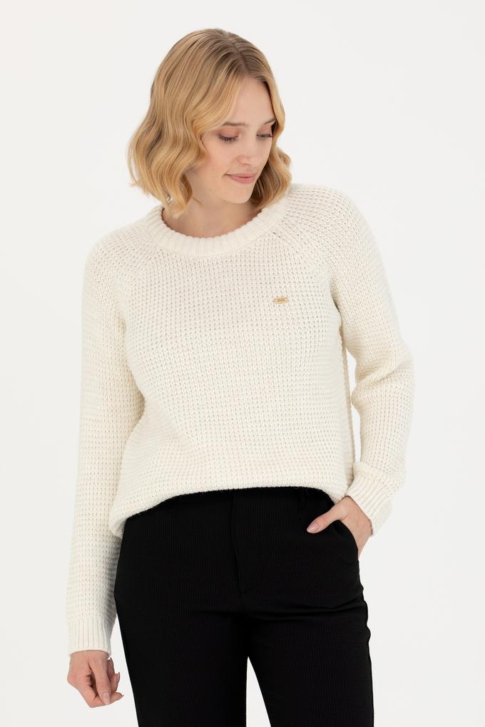 Kadın Krem Bisiklet Yaka  Kazak