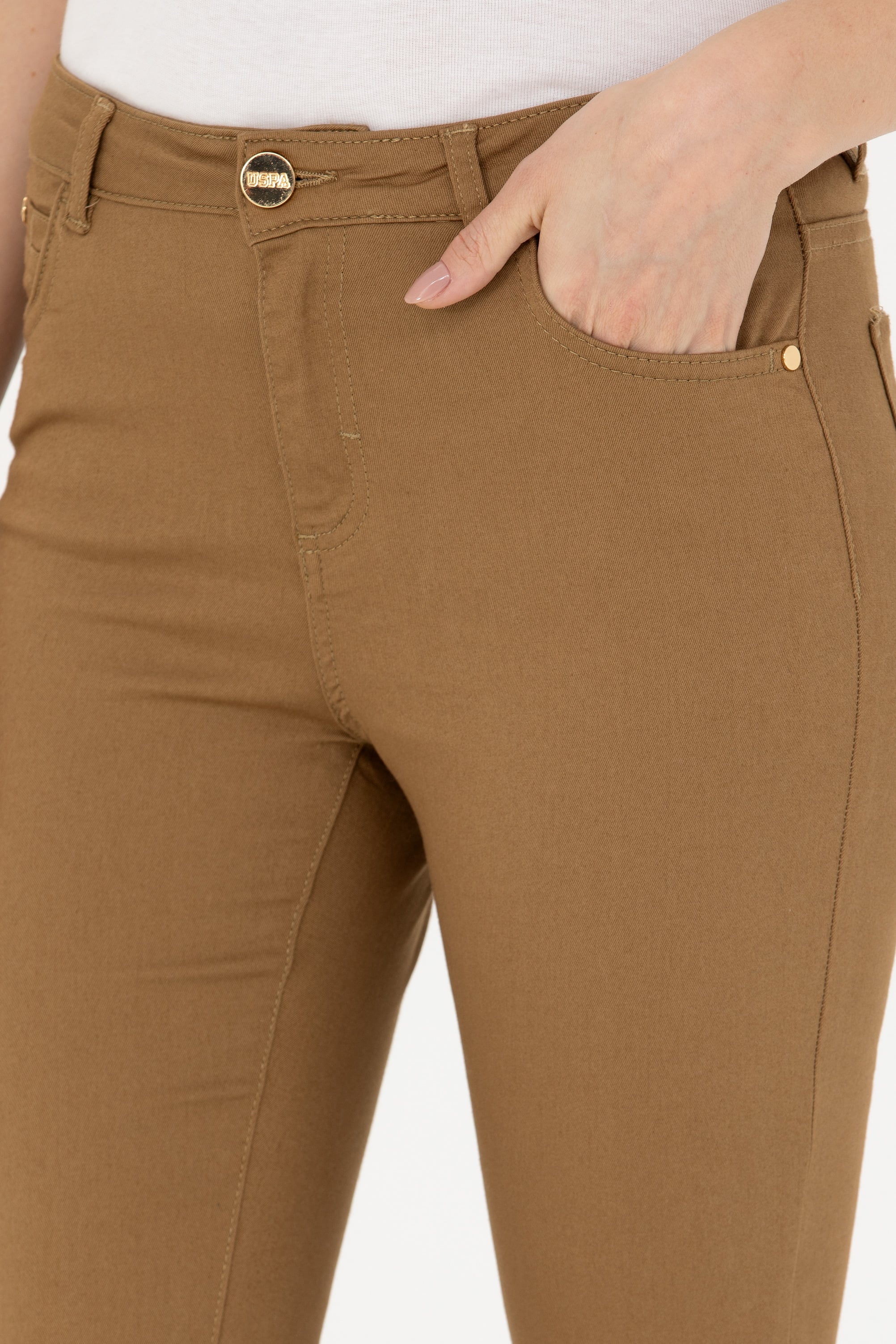 Kadın Açık Haki Kanvas Pantolon - Image 6