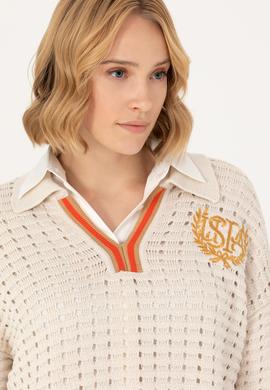 Kadın Krem V Yaka  Kazak - 50270446005