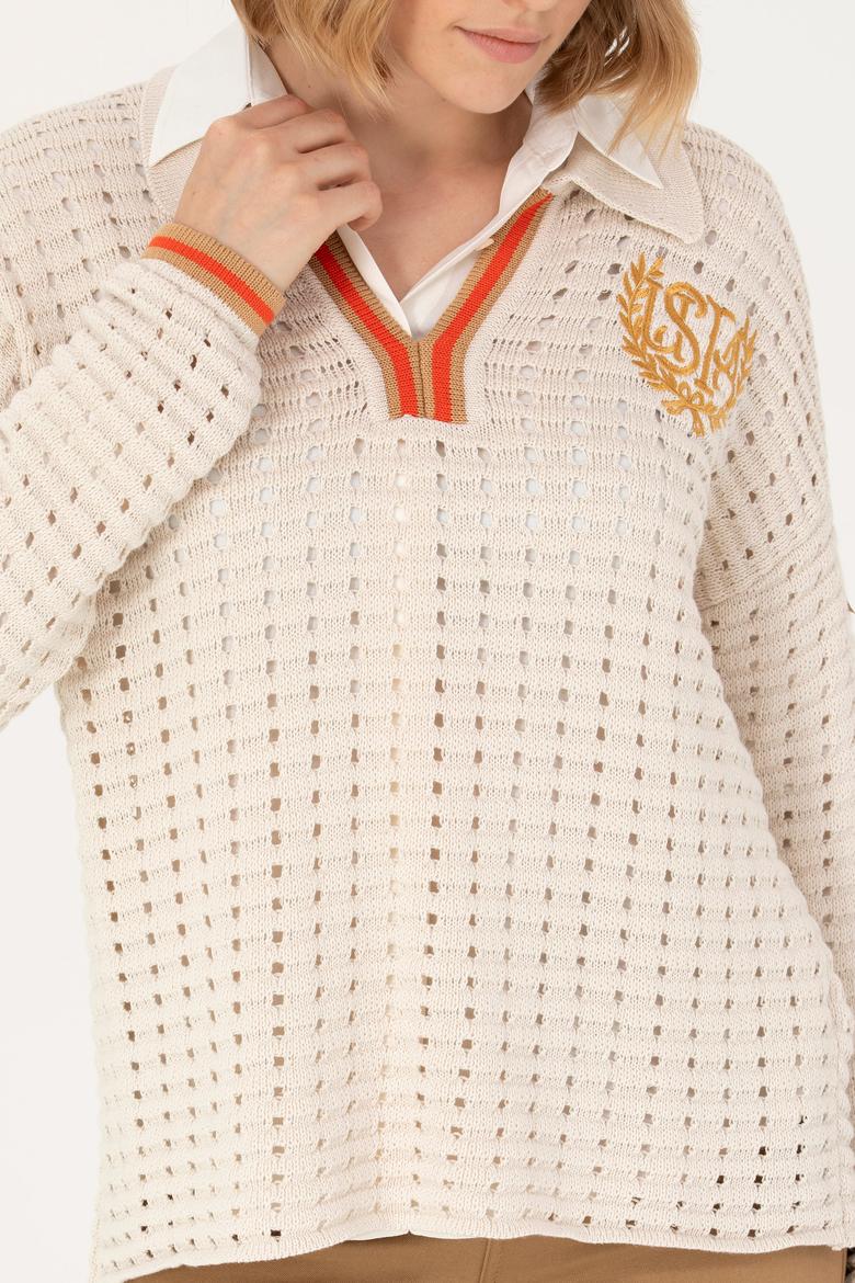 Kadın Krem V Yaka  Kazak - 50270446005