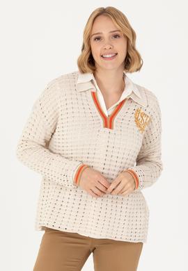 Kadın Krem V Yaka  Kazak - 50270446005