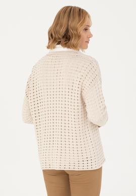 Kadın Krem V Yaka  Kazak - 50270446005