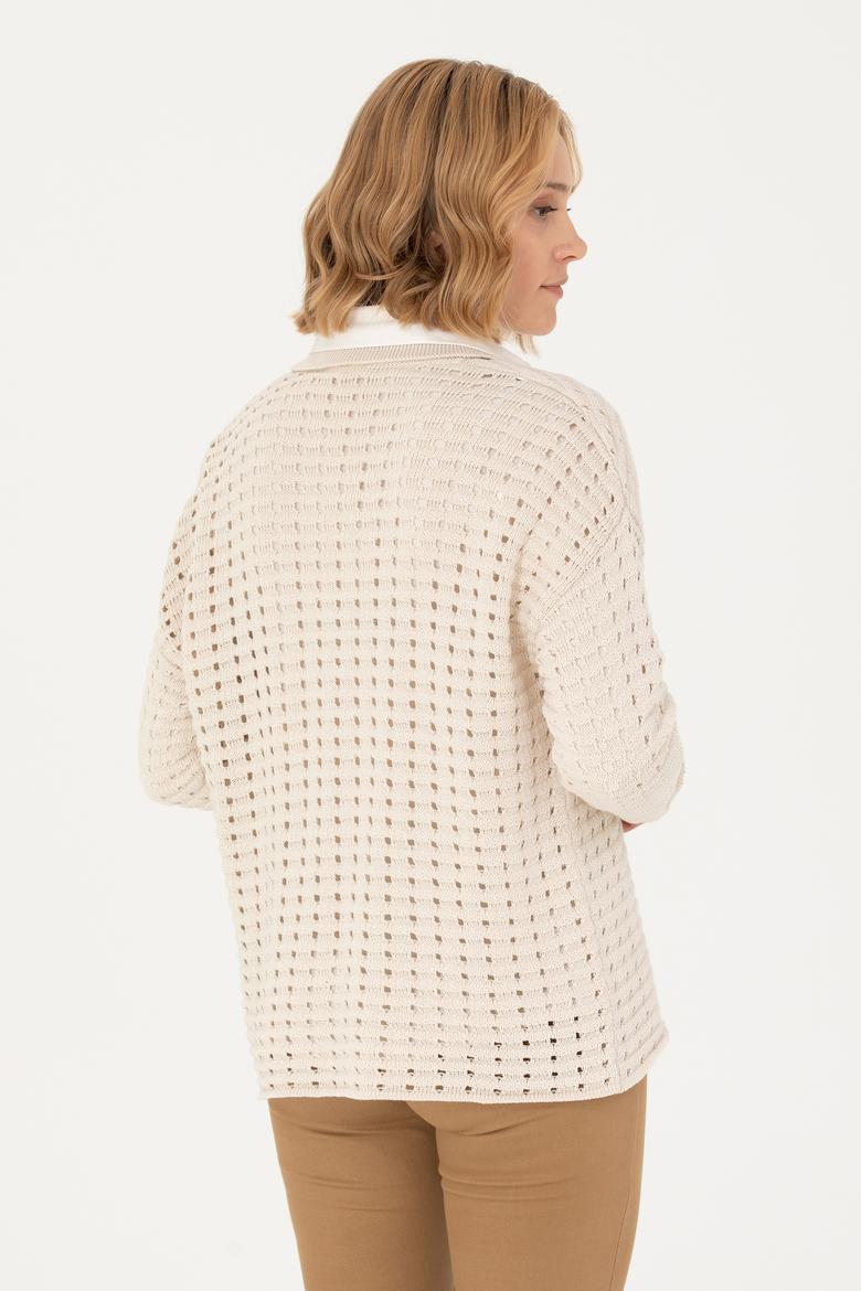 Kadın Krem V Yaka  Kazak - 50270446005