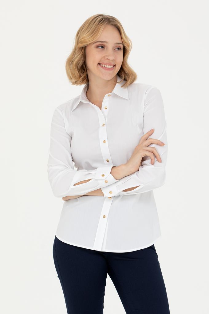 Kadın Beyaz Uzun Kollu Basic Gömlek