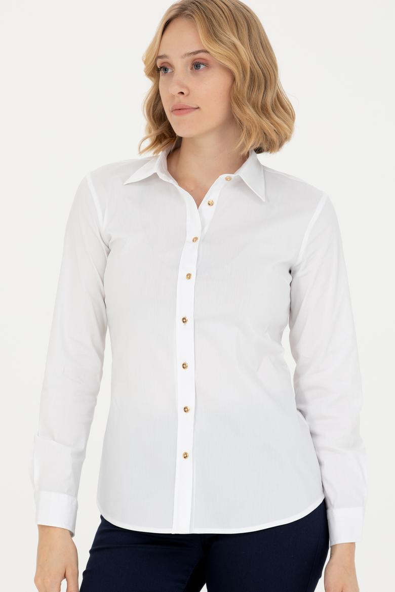 Kadın Beyaz Uzun Kollu Basic Gömlek - 50271263003