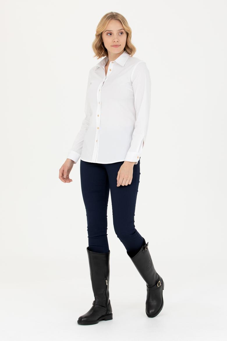 Kadın Beyaz Uzun Kollu Basic Gömlek - 50271263003