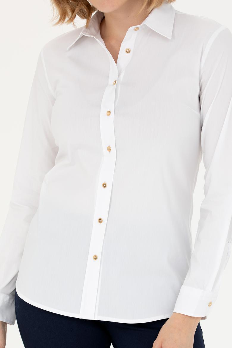 Kadın Beyaz Uzun Kollu Basic Gömlek - 50271263003