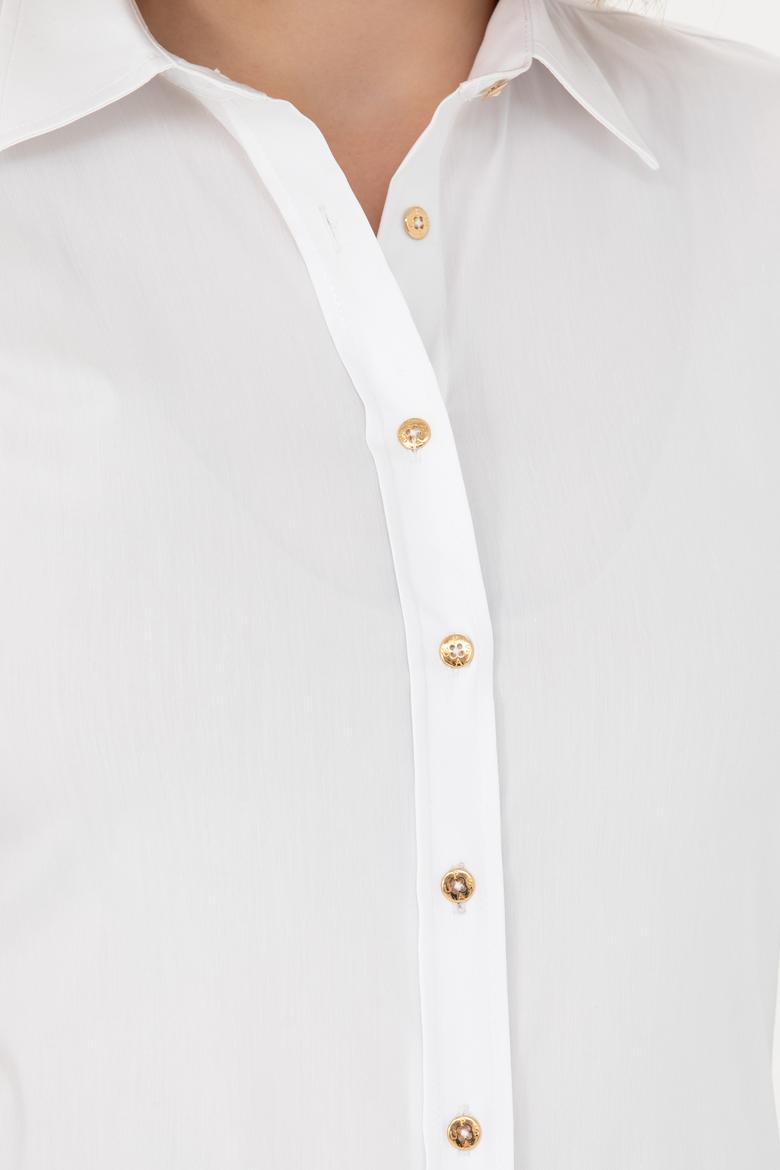 Kadın Beyaz Uzun Kollu Basic Gömlek - 50271263003