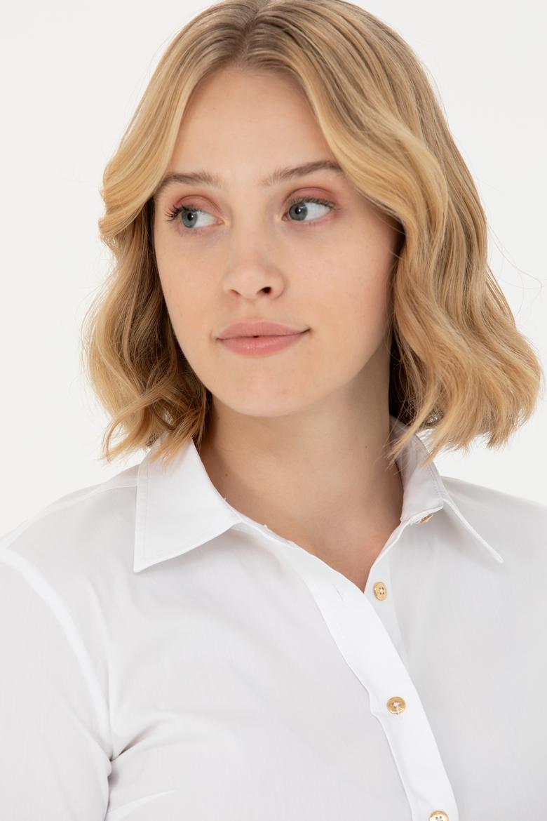 Kadın Beyaz Uzun Kollu Basic Gömlek - 50271263003