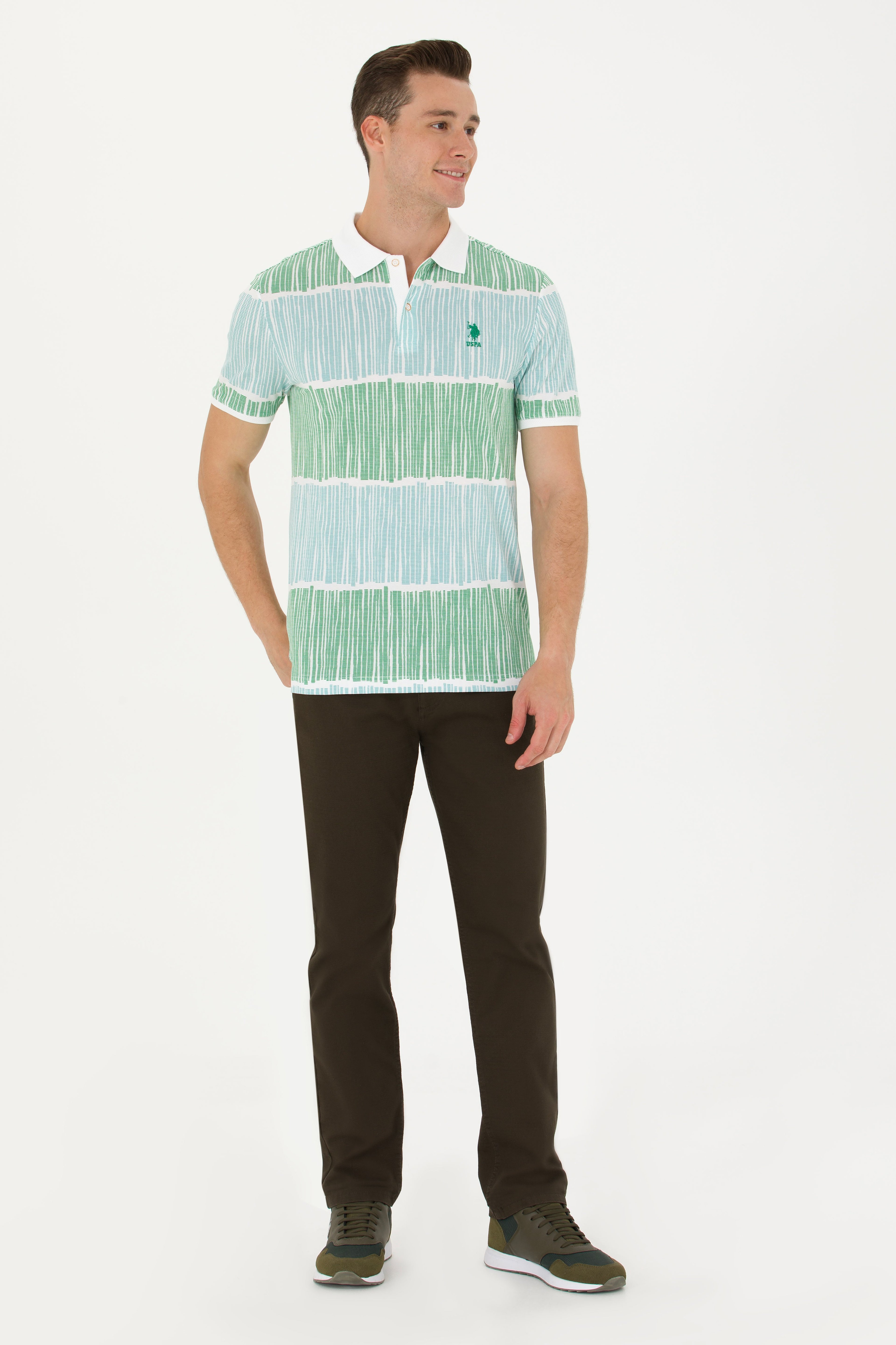 Erkek Regular Fit Polo Yaka Yeşil Tişört