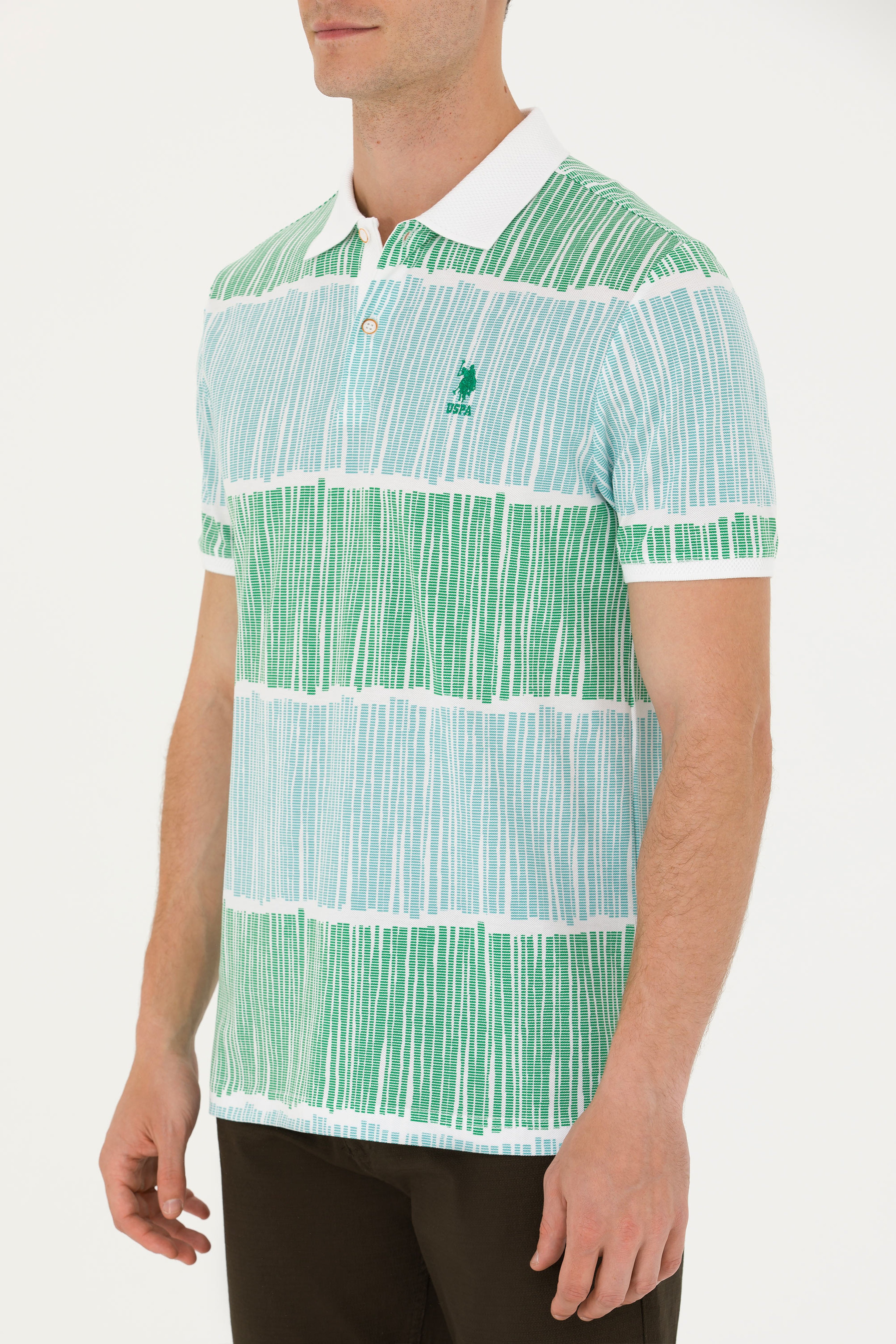 Erkek Regular Fit Polo Yaka Yeşil Tişört - Image 6