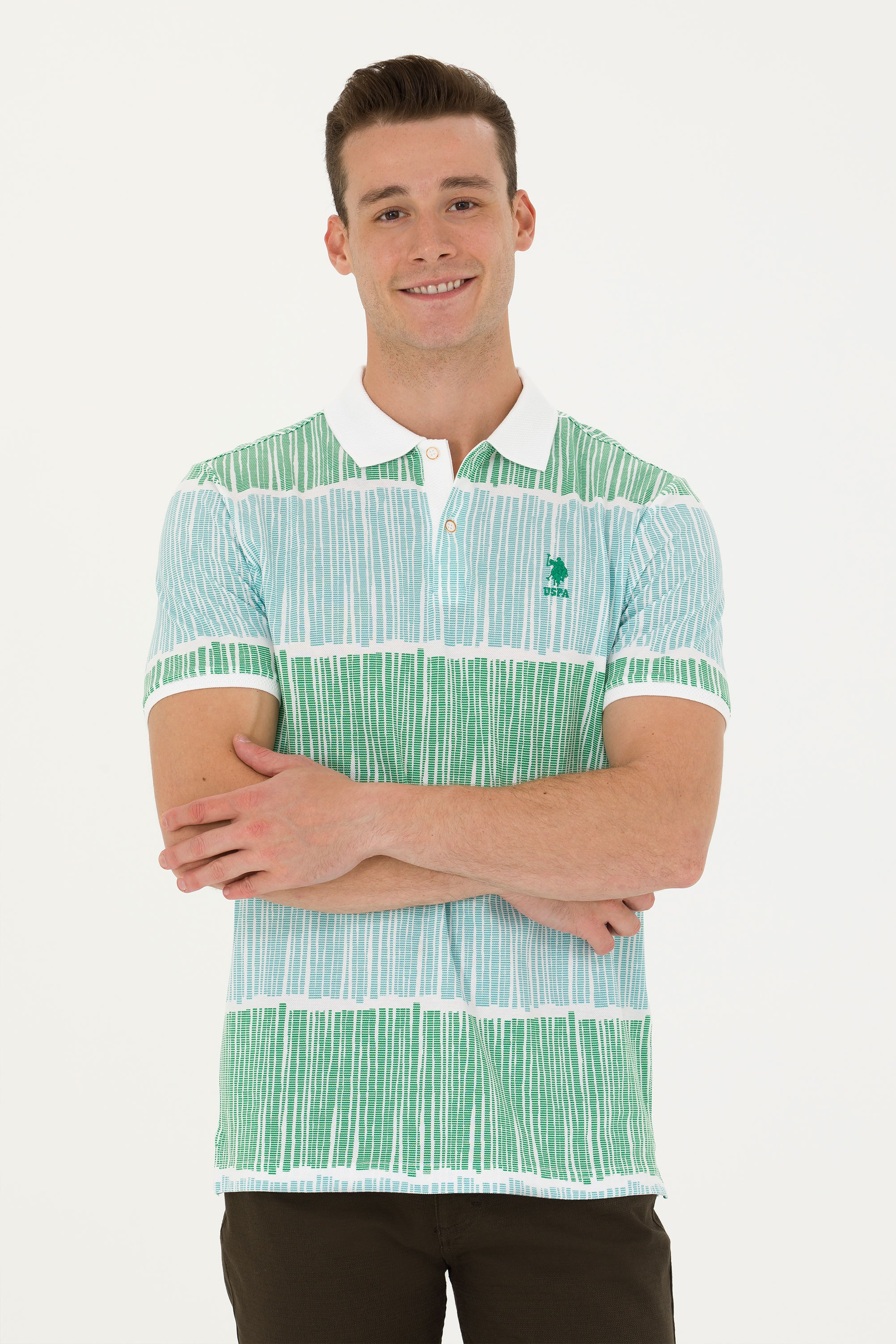 Erkek Regular Fit Polo Yaka Yeşil Tişört - Image 3