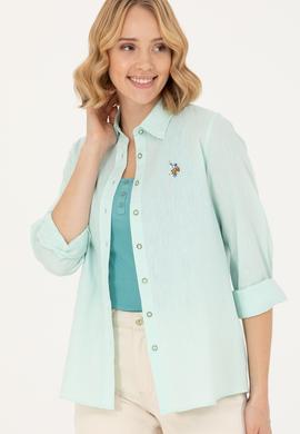 Kadın Su Yeşili Uzun Kollu Basic Gömlek - 50262873043