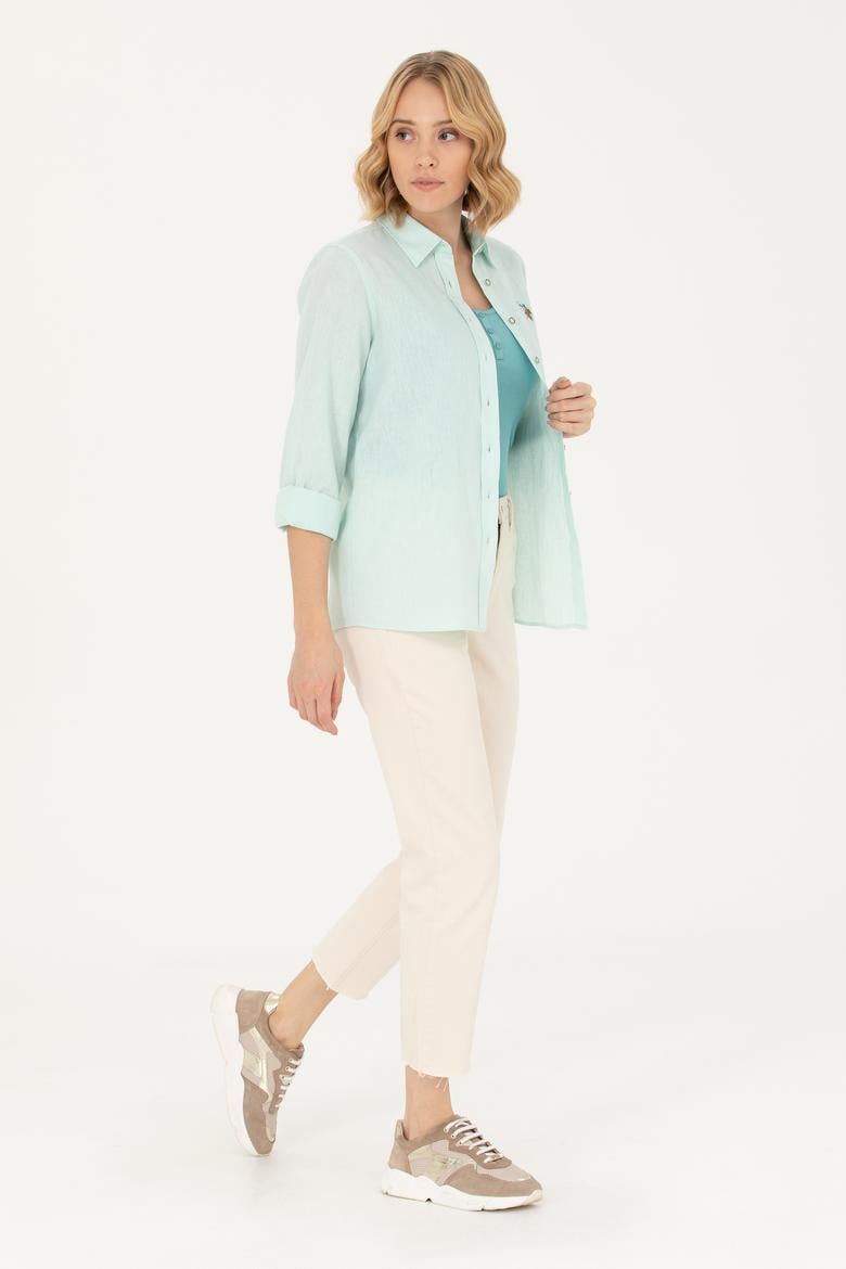 Kadın Su Yeşili Uzun Kollu Basic Gömlek - 50262873043