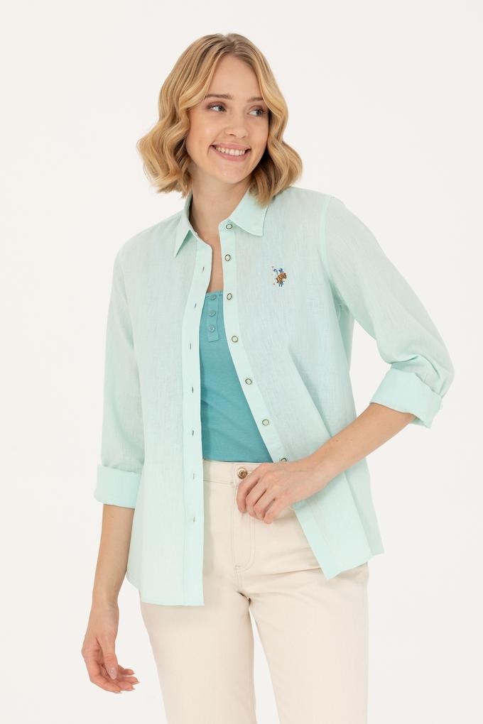 Kadın Su Yeşili Uzun Kollu Basic Gömlek