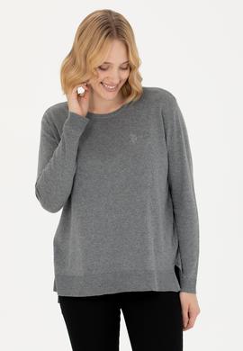 Kadın Gri Melanj Bisiklet Yaka Basic Kazak - 50269015019