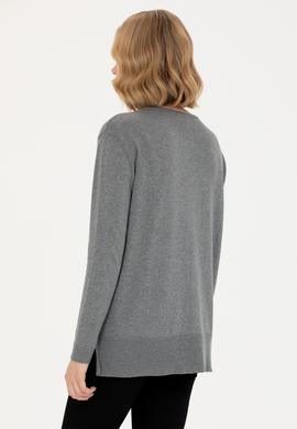 Kadın Gri Melanj Bisiklet Yaka Basic Kazak - 50269015019