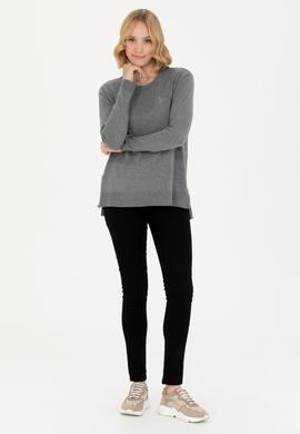 Kadın Gri Melanj Bisiklet Yaka Basic Kazak - 50269015019
