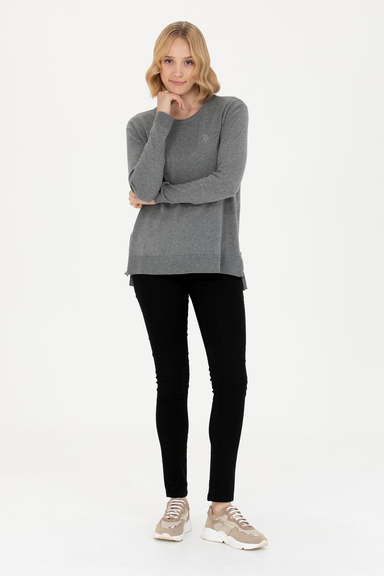 Kadın Gri Melanj Bisiklet Yaka Basic Kazak - 50269015019