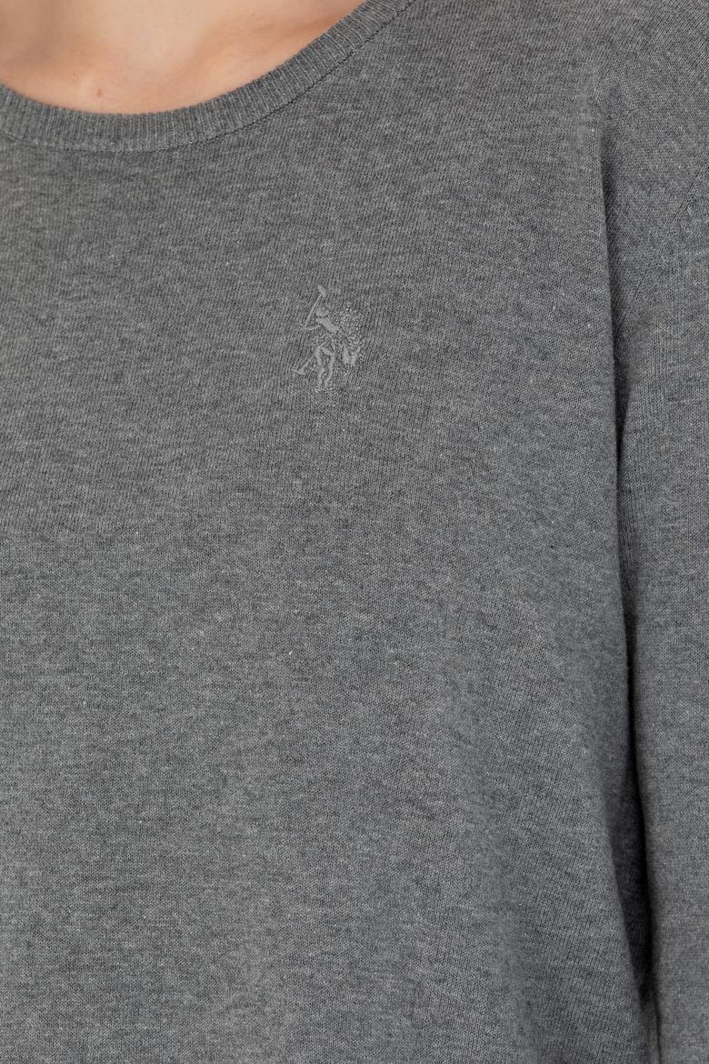 Kadın Gri Melanj Bisiklet Yaka Basic Kazak - 50269015019