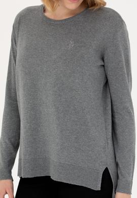 Kadın Gri Melanj Bisiklet Yaka Basic Kazak - 50269015019