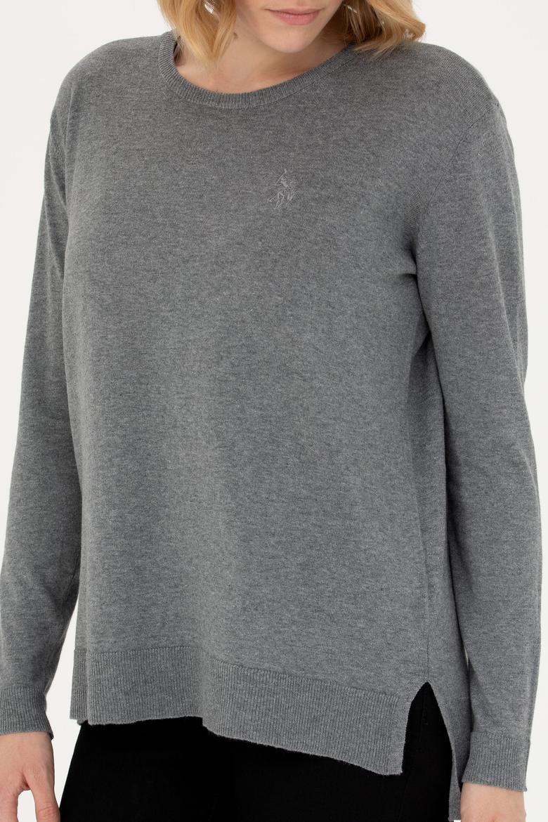 Kadın Gri Melanj Bisiklet Yaka Basic Kazak - 50269015019