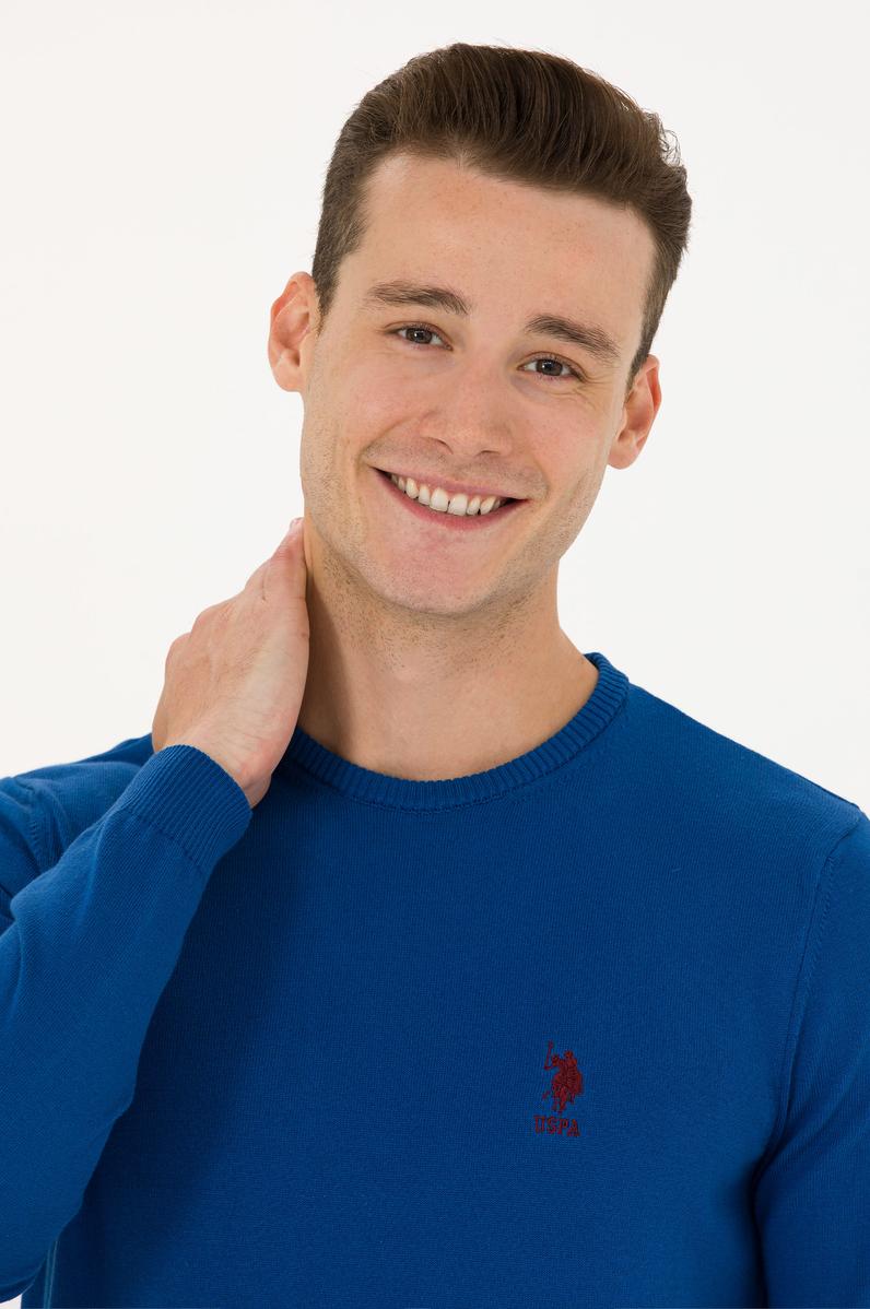 Erkek Saks Bisiklet Yaka Kazak