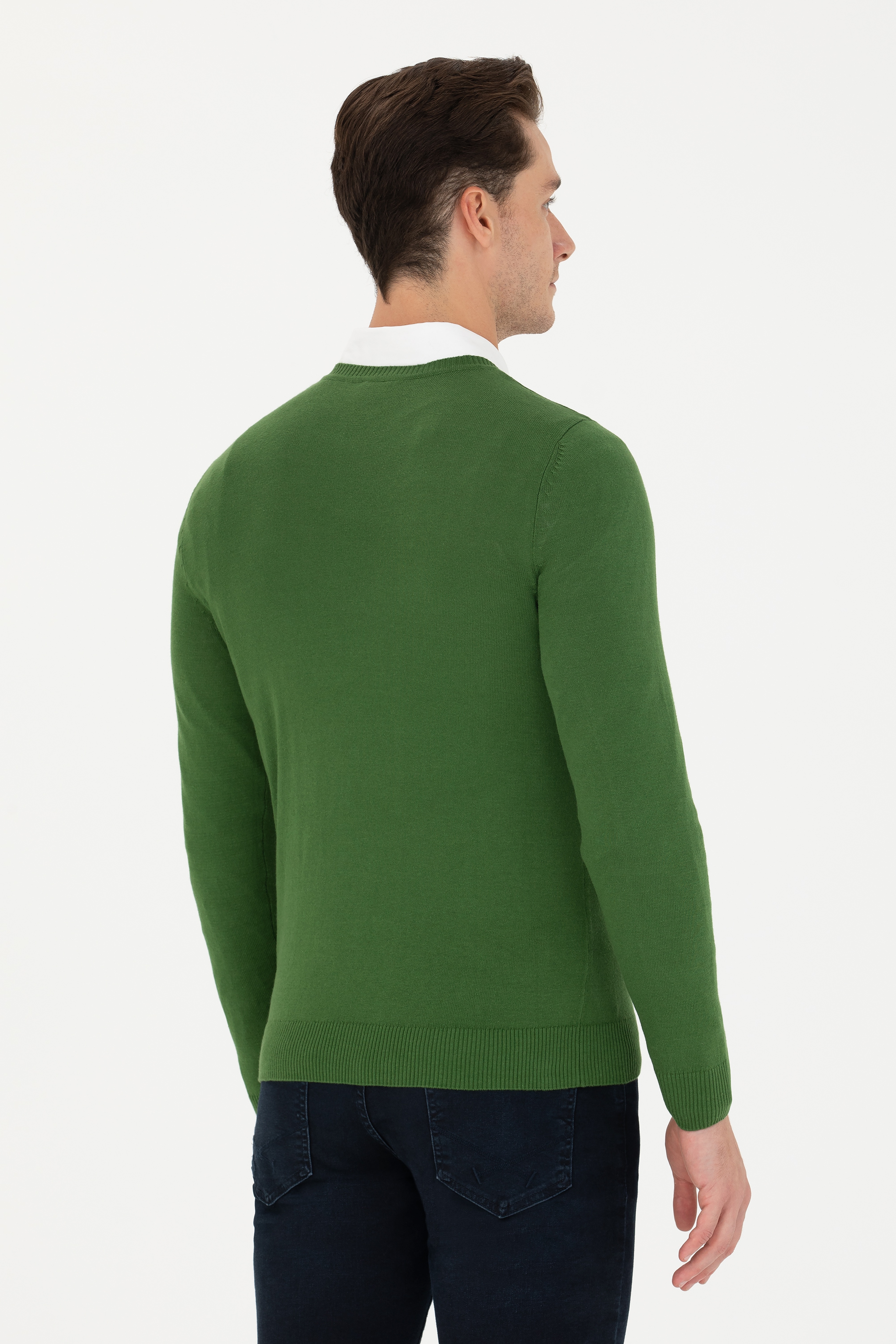 Erkek Yeşil Basic Kazak - Image 5