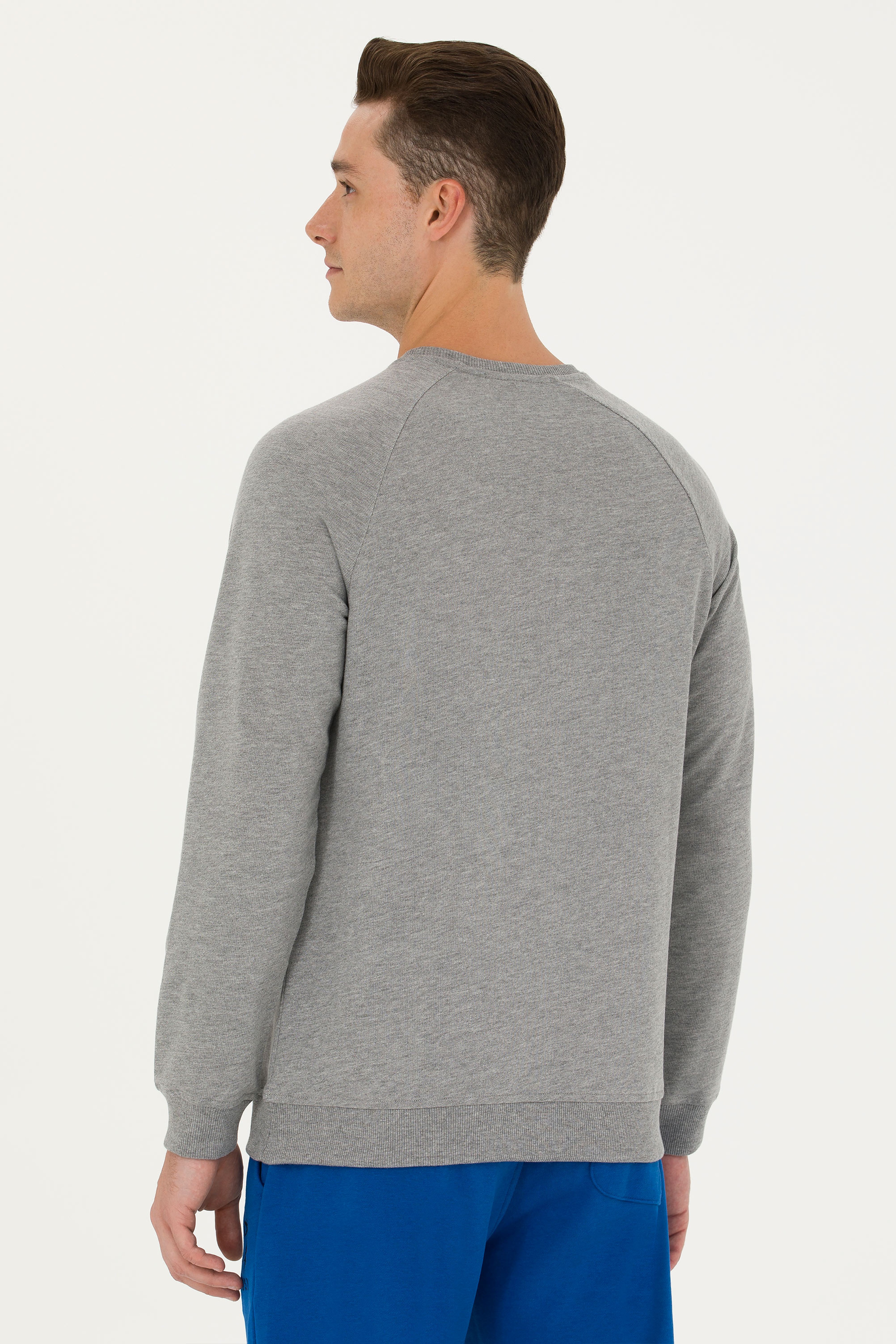 Erkek Gri Melanj Basic Sweatshirt - Image 5