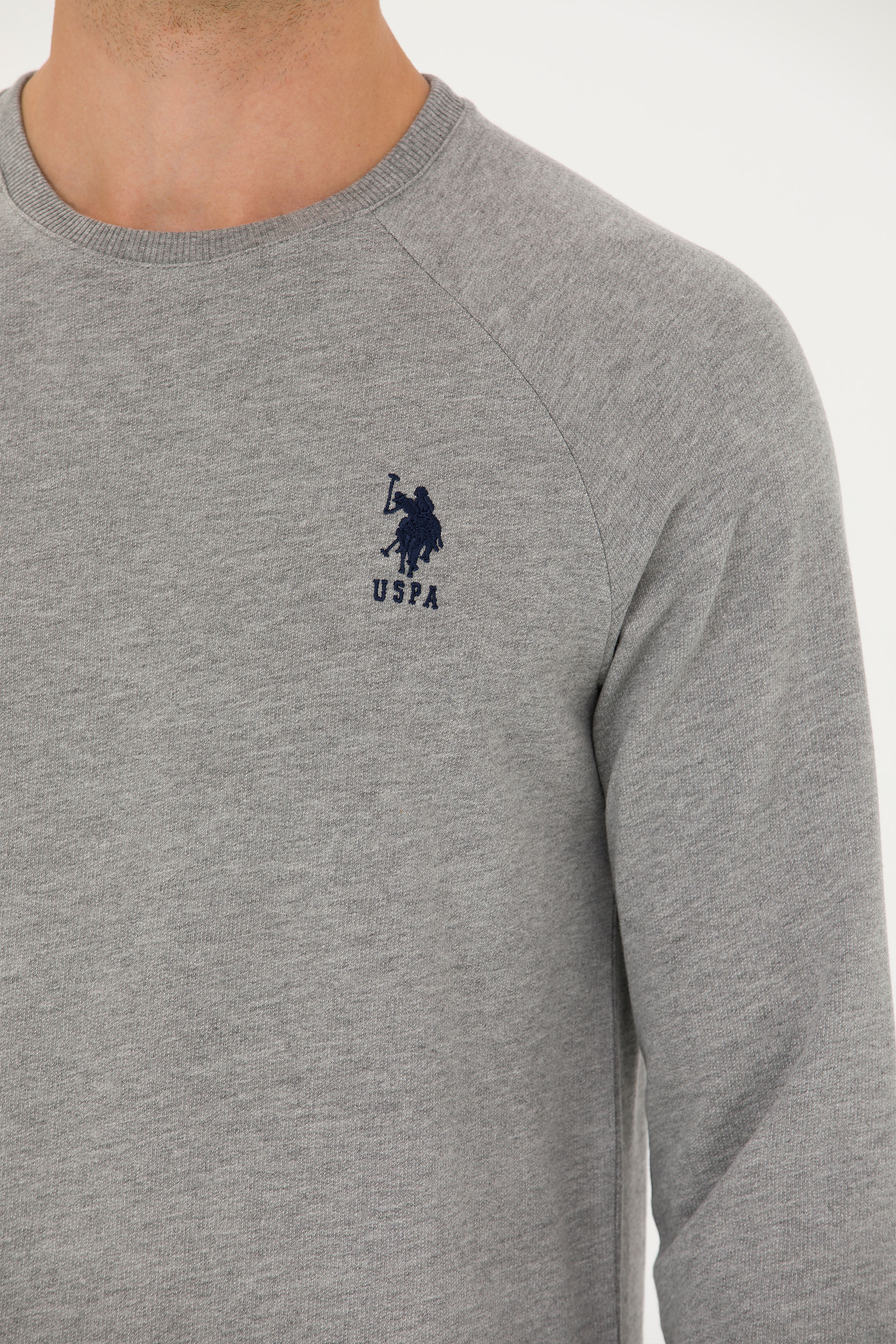 Erkek Gri Melanj Basic Sweatshirt - Image 7