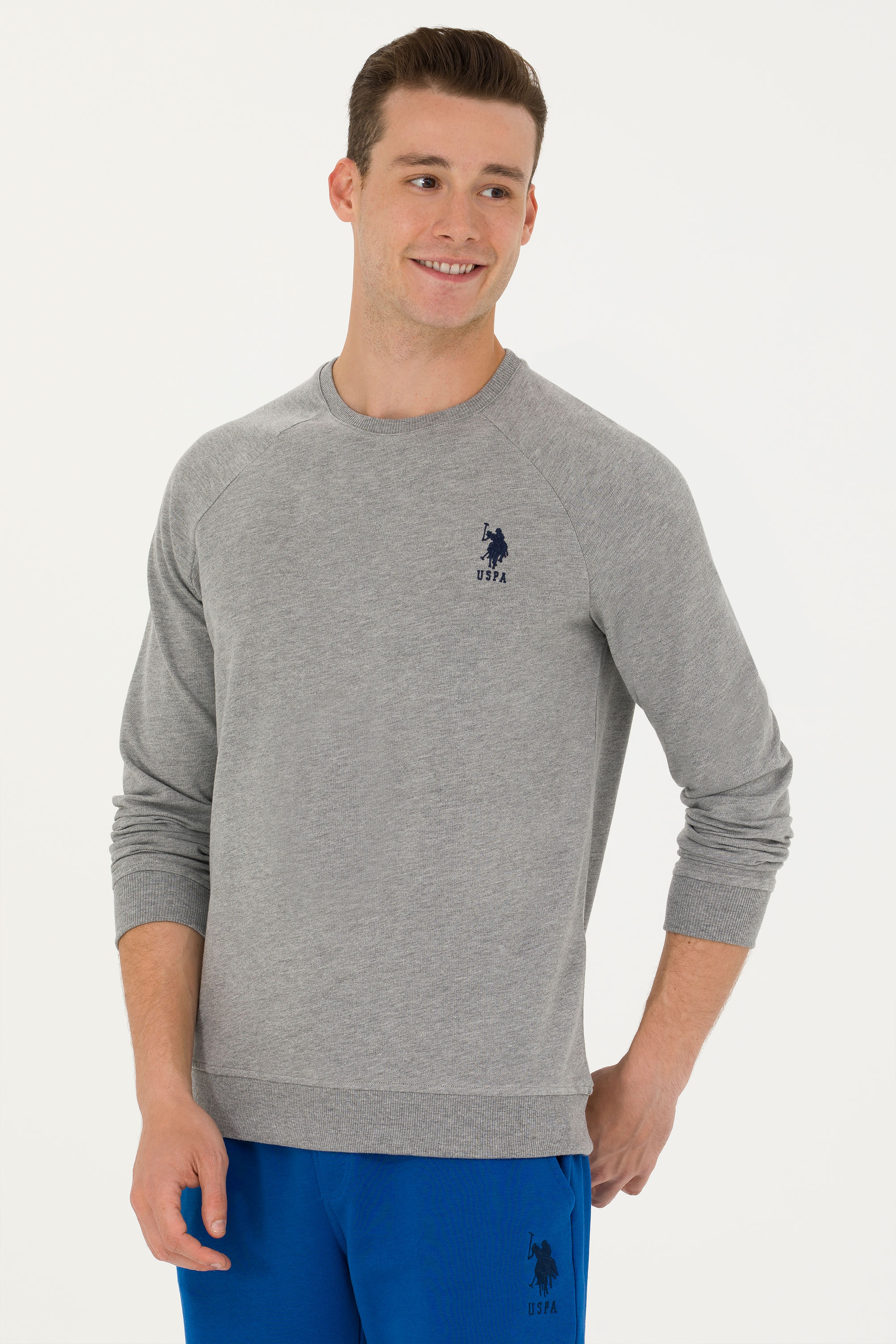 Erkek Gri Melanj Basic Sweatshirt