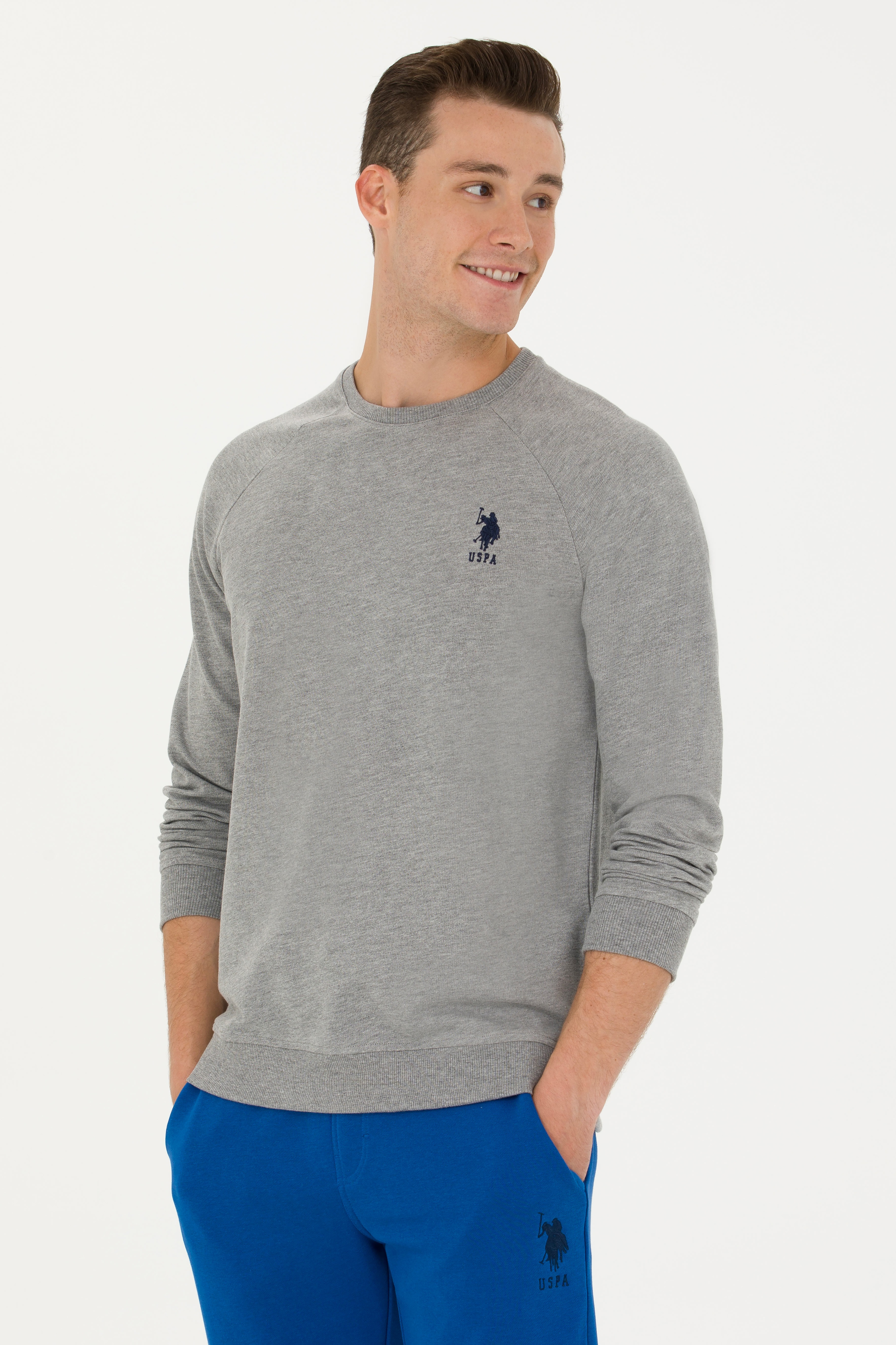Erkek Gri Melanj Basic Sweatshirt - Image 1