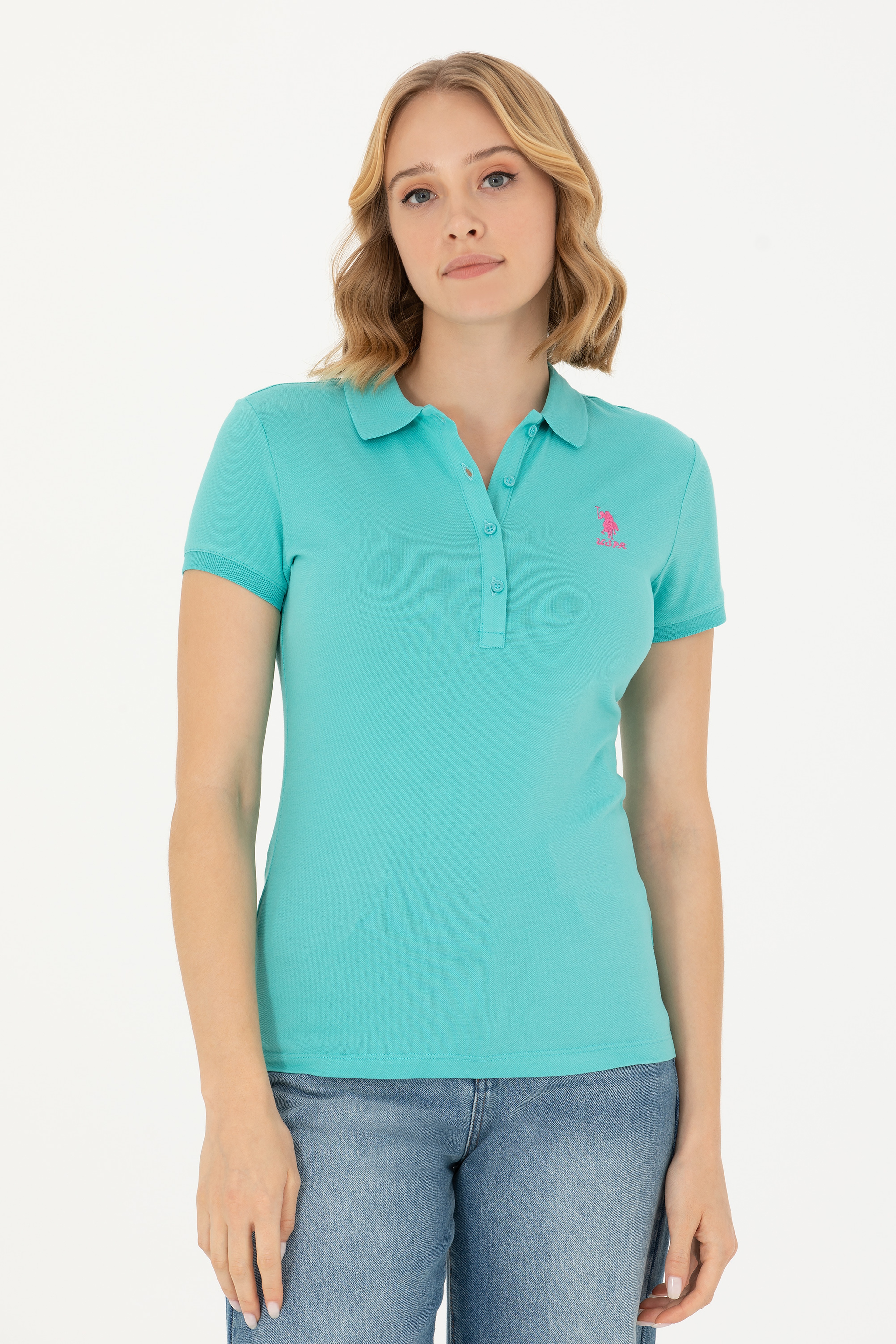 Kadın Mint Polo Yaka Tişört - Image 3