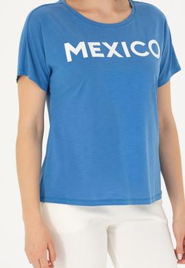 Kadın Saks Bisiklet Yaka Tişört - 50264188026