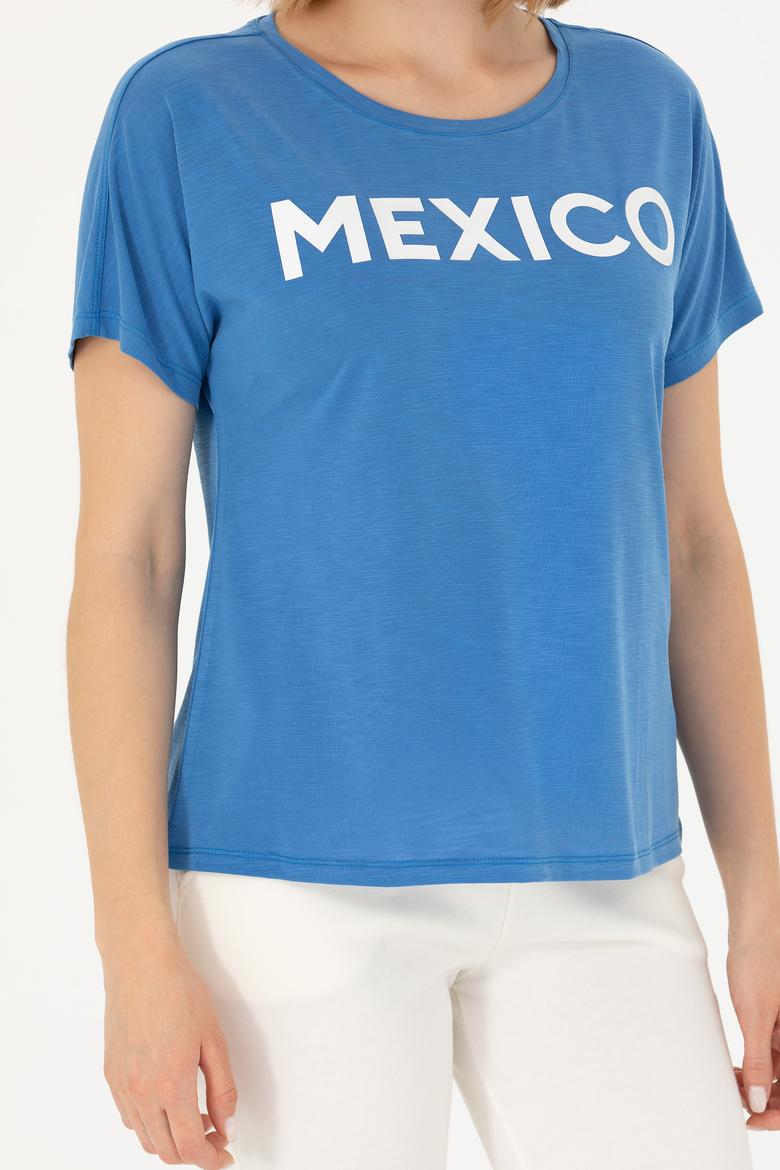 Kadın Saks Bisiklet Yaka Tişört - 50264188026